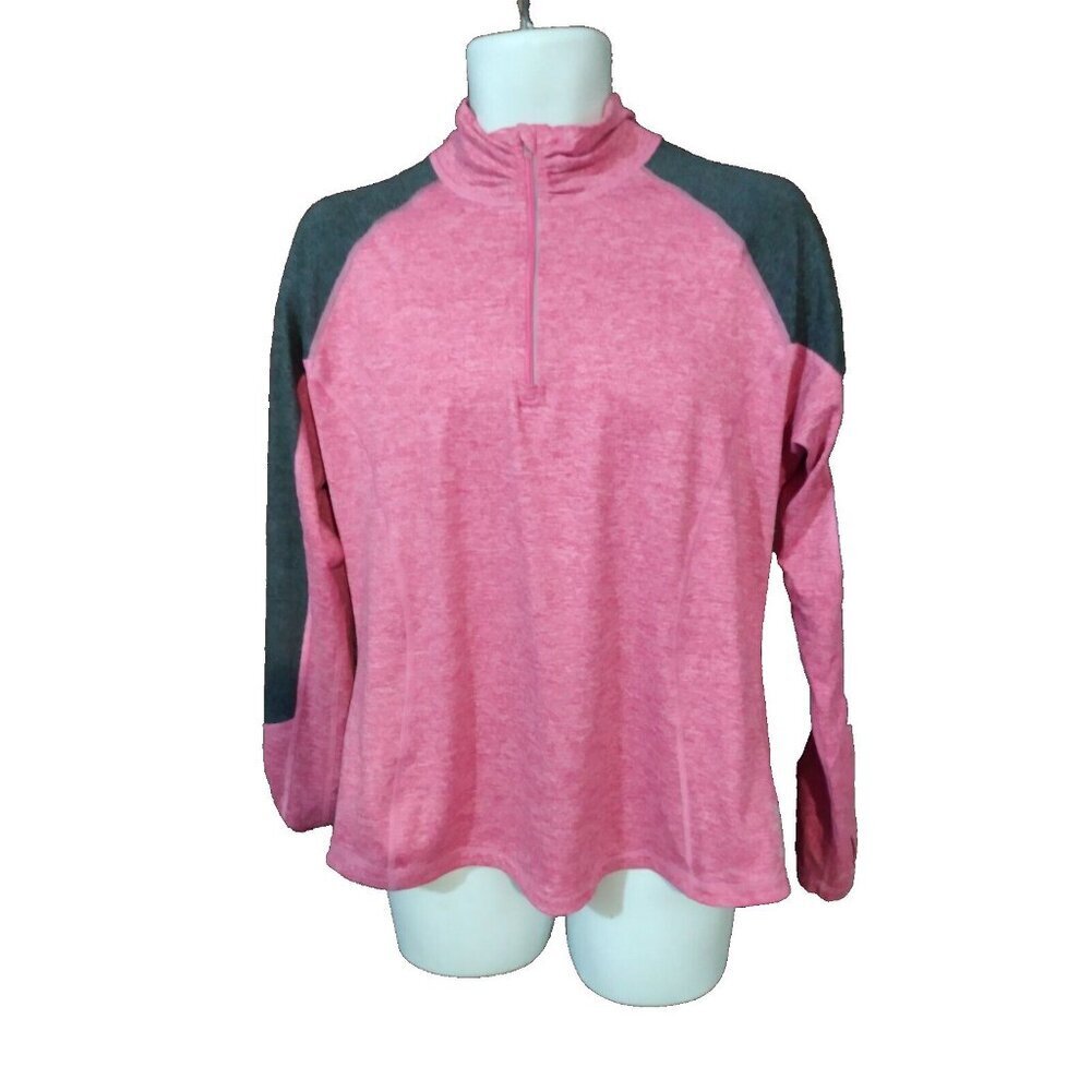 Women's Reebok 1/4 Zip Running Shirt Thumb Holes Pink
